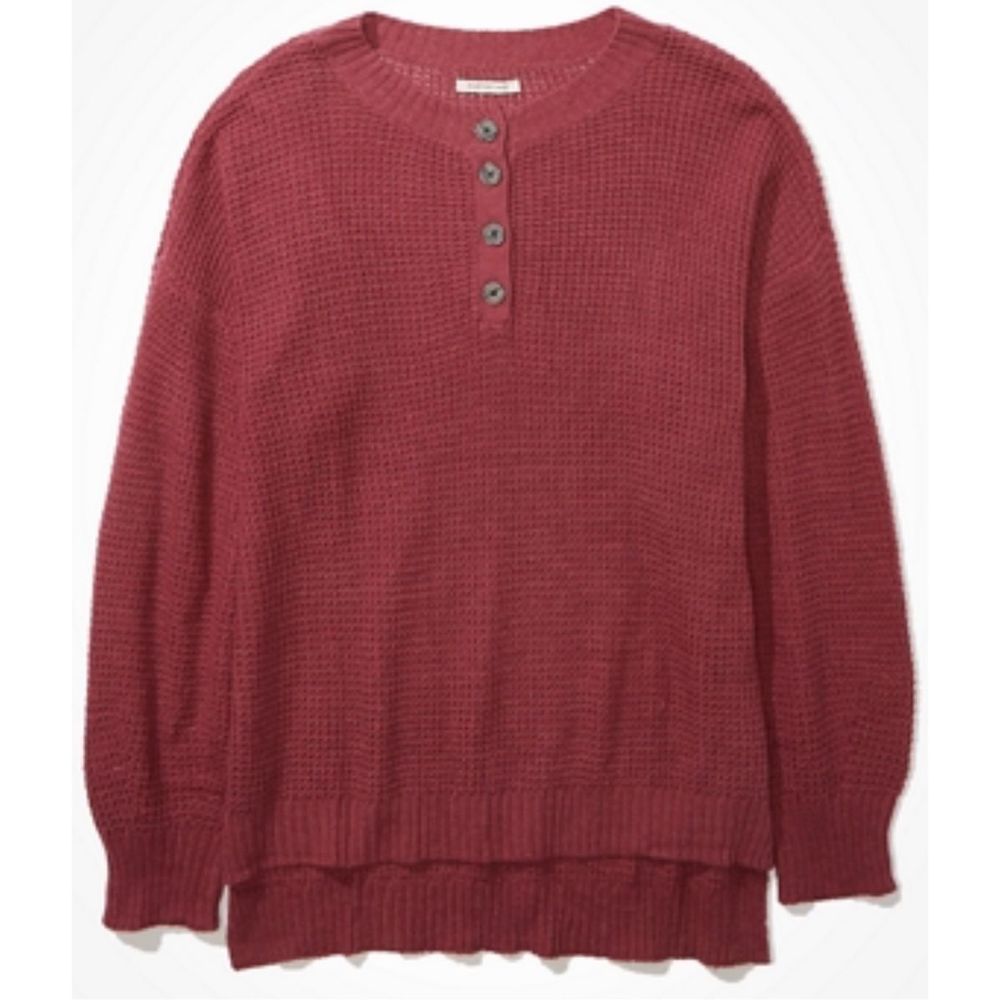 American Eagle Henley Sweater Size S Berry